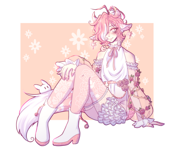 a drawing of a pink character sitting